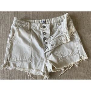 FREE PEOPLE Shorts Cream White Cargo Button Fly Raw Hem 26
